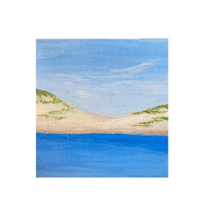 Beach Painting on Canvas, Original Ocean Art, Coastal Art, Seascape Painting - “Barnstable Harbor Views, Cape Cod, MA” 4x4 by Jacquie Clay