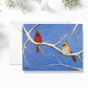 Tarjeta de felicitación navideña, Ave de invierno // "Cardenales de invierno" de Jacquie Clay. Cape Cod, MA