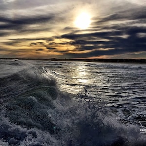 Silver Crashing Waves at Sunset - Wells Beach, Maine - Photography