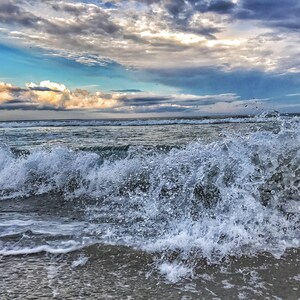 Wells Beach, Maine - Crashing Waves at Sunset - Photography
