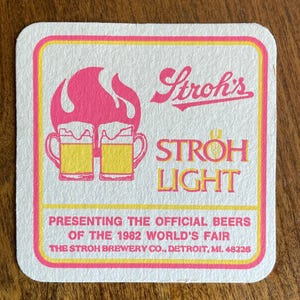 Podkładka pod piwo Vintage Stroh Light – dwustronna mata barowa z 1982 r. – Retro Breweriana, wystrój pubu, prezent dla mężczyzny w jaskini, piwo z lat 70. i 80.