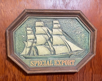 Vintage 1981 Heileman’s Special Export Beer Sign Nautical Ship Wall Plaque 22”x15”