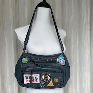 Handmade remake leather shoulder bag tote bags button bags crossbody bags rivet y2k bags punk bags gothic bags for women girl party travel