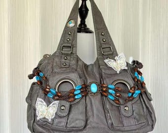 Handmade remake punk tote bag shoulder bags gothic bag handbags crossbody bags leather bags large capacity bags for women girl