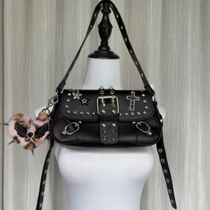 Handmade remake leather bag cute handbag punk bag crossbody bag rivet bag gothic bags for women girl party bags travel bags gift