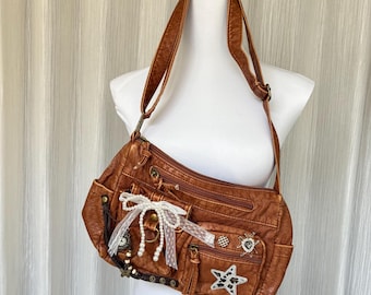 Handmade remake leather bags tote bags shoulder bags punk bags gothic bags rivet bags for women girl bags party bags travel bags