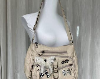 Handmade remake leather shoulder bag tote bags button bags crossbody bags rivet y2k bags punk bags gothic bags for women girl party travel