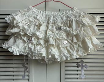 Handmade remake white lace skirt cute skirt mini skirts y2k skirts punk skirts gothic skirts for women gril skirt party skirts