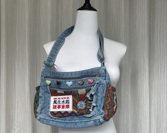 Bolso de hombro de mezclilla hecho a mano, estilo Y2K Harajuku, bolso de mano, bolso cruzado punk, bonito bolso de mano para mujer, niña, fiesta, viaje