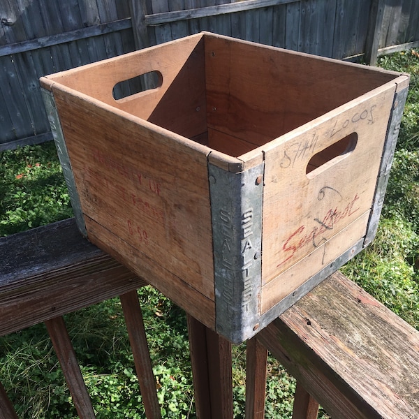 Vintage Sealtest Milk Crate, Milk Box, Rustic Milk Crate, Wood and Steel