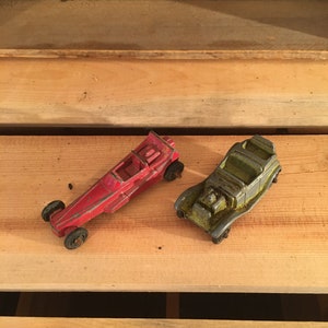 Vintage TootsieToy Cars, Set of Two, Roadster, Dragster, Metal Toy Car