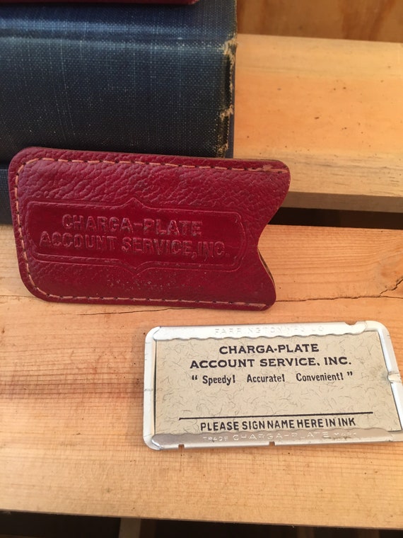 Charga-Plate, Vintage Metal Charge Plate, Leather… - image 2
