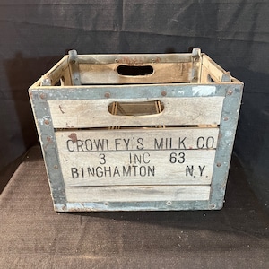 1963, Vintage Crowley's Milk Co. Milk Crate, Wood Crate, Metal