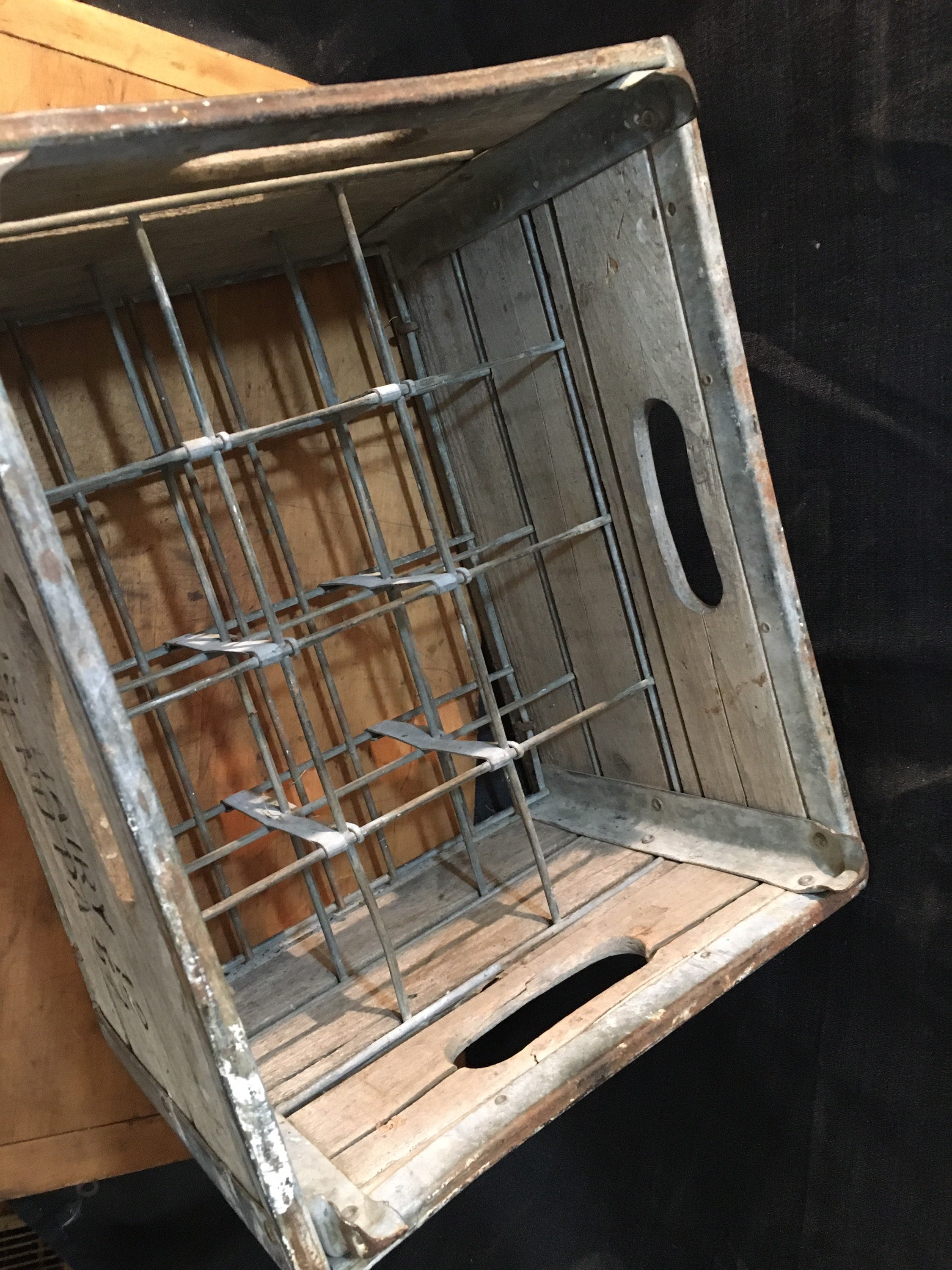 1957, Vintage Brant's Dairy Milk Crate, Wood and Metal Milk Crate