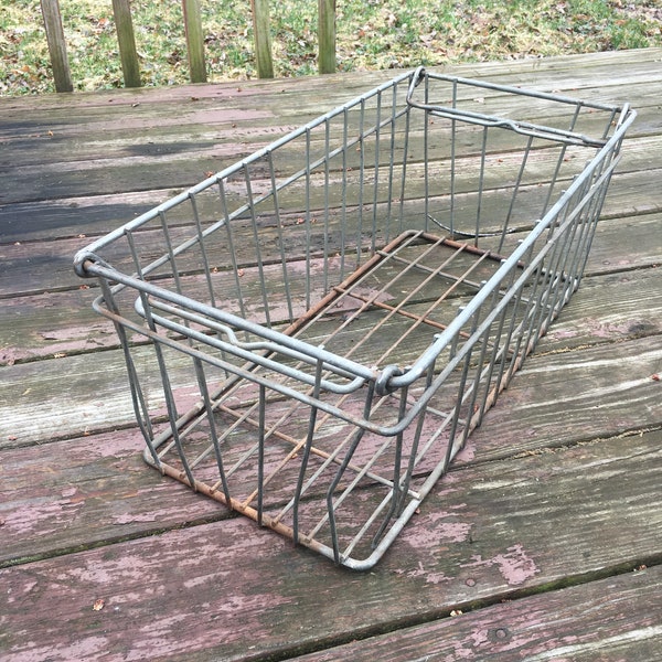 Vintage Ice Cream Crate, Industrial Metal Crate, Wire Basket,  Vintage Dairy