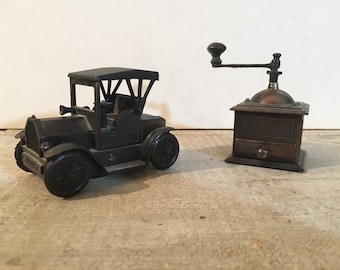Vintage Novelty Pencil Sharpeners, Model T, Coffee Grinder, Vintage Miniature Die Cast Metal Pencil Sharpener