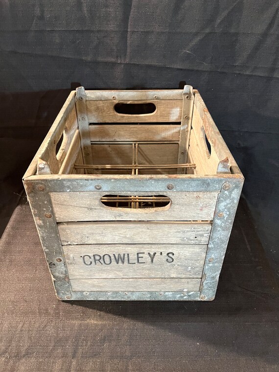 希少 ビンテージ Crowley Foods ミルク瓶ケース 1963, Vintage Crowley's Milk Co. Milk Crate, Wood Crate