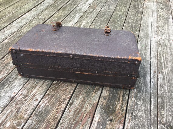 Antique Statler Gladstone Leather Suitcase, Top G… - image 3