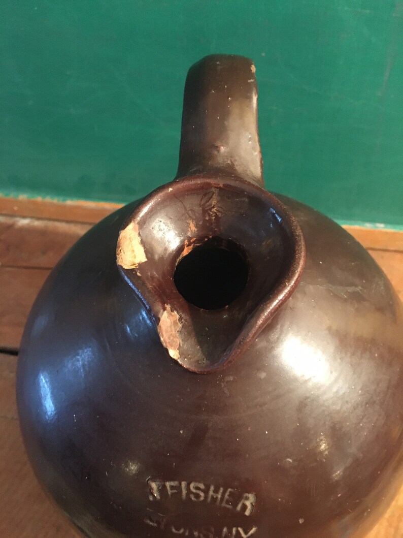 Antique Brown Stoneware Molasses Jug J. Fisherlyonsny Etsy