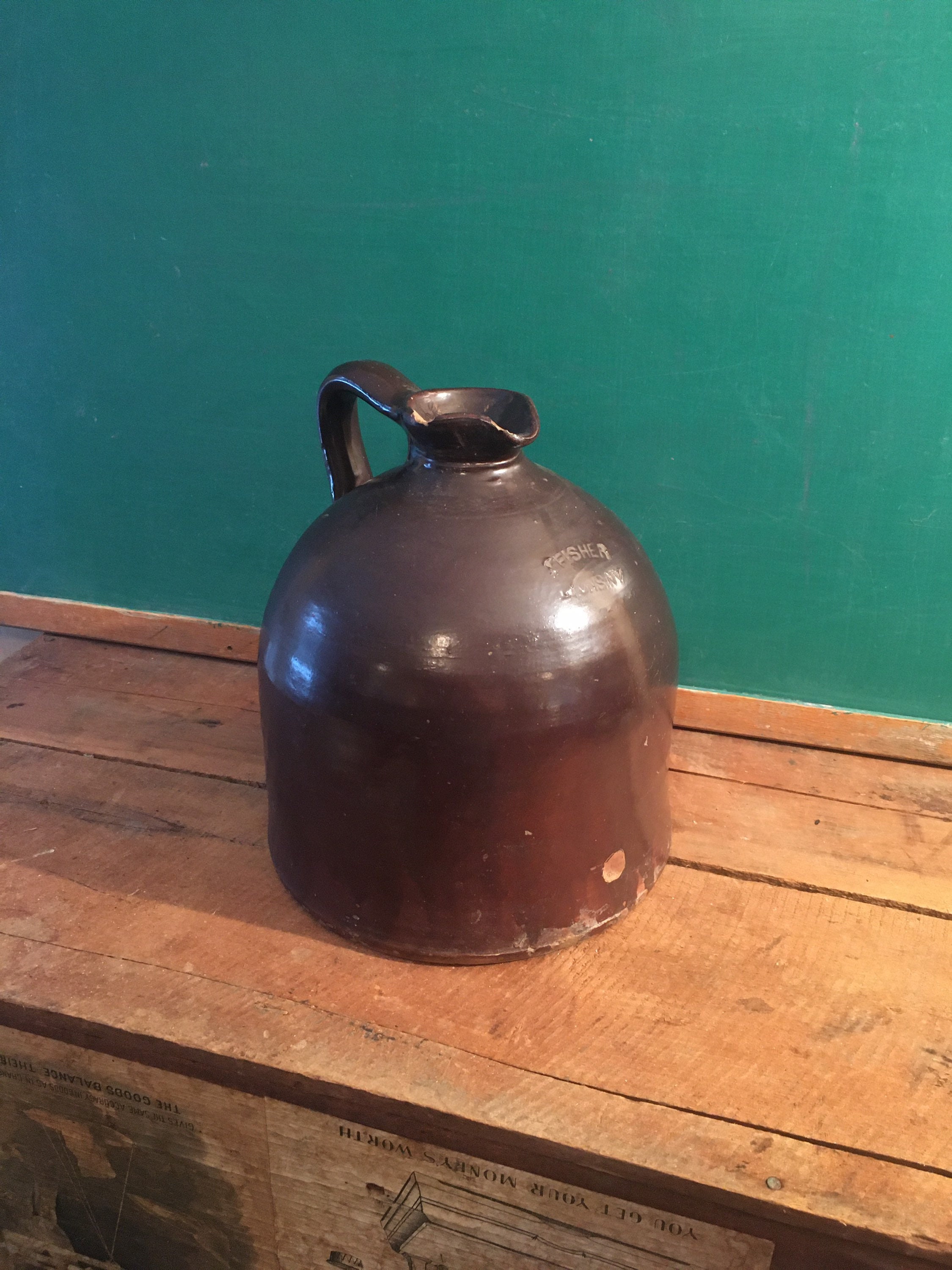 Antique Brown Stoneware Molasses Jug J. Fisherlyonsny Etsy