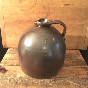 Antique Brown Stoneware Jug, Whiskey Moonshine Jug, Ceramic Jug, Stoneware Jug, Beehive Style
