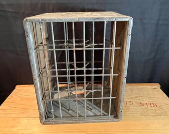 Vintage Blue Bonnet Dairy Milk Crate, Wood Crate, Metal Crate