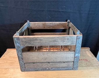 Vintage Blue Bonnet Dairy Milk Crate, Wood Crate, Metal Crate