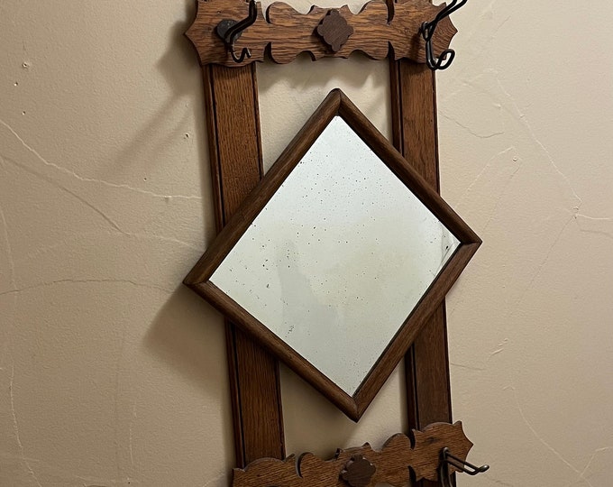 Antique Oak Hat Rack With Mirror Coat Rack Etsy