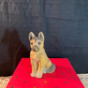 Vintage Fuzzy Flocked German Shepherd Bank, Toy Dog Bank, Shepherd Coin Bank