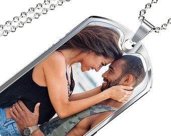 PEAK Personalized Dog Tag Photo Necklace Gold & Silver. Custom Picture Necklace Pets, Children and Couples. FREE Shipping