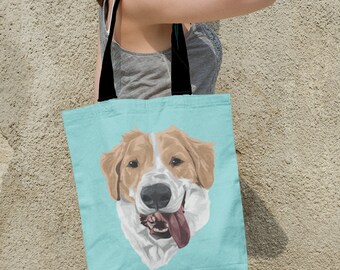 PEAK Custom Pet Portrait from Photo on Tote Bag. Dog or Cat Portrait Personalized Shopping Tote is a Great Gift. FREE Shipping