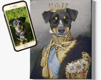 World Class Canvas Wall Art Features Your Dog or Cat. Renaissance Regal Royal Custom Pet Portrait Painting. Pet Gift Memorial Free Shipping