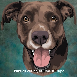 Custom Pet Portrait Puzzle. Pet Painting Jigsaw Puzzle. Personalized Dog Cat Puzzle 250 500 1000 Pieces. Great Dog Mom Gift. SHIPS FREE