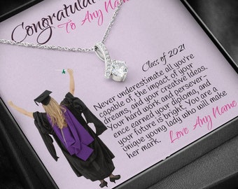 Graduation Necklace with a Personalized Message Card for Her or a Daughter. Class of 2021 Gift for Her. Ships FREE Alluring Beauty 011