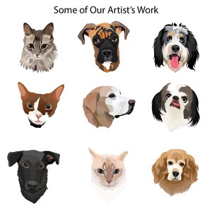 May include: A collection of nine digital illustrations of various dog and cat breeds. The illustrations are in a cartoon style and feature a variety of colors and patterns. The illustrations are all facing forward and have a friendly expression.