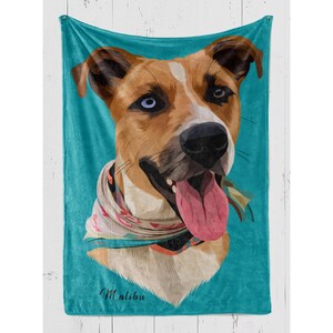 Peak Custom Pet Portrait From Photo Minky Or Sherpa Blanket. Dog Or Cat Portrait Personalized Fleece Blanket Is A Great Gift. Free Shipping image 4