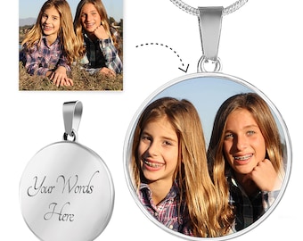 PEAK Personalized Round Photo Necklace Gold & Silver. Custom Picture Necklace Pets, Children and Couples. FREE Shipping.