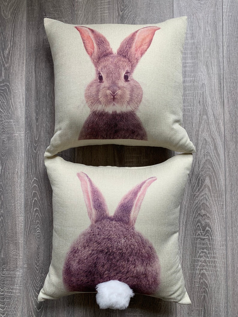 Easter Bunny Pillow Cover with Faux Fur Tail Easter Decor Etsy