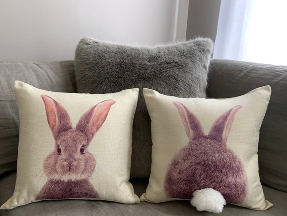 Easter Bunny Pillow Cover with Faux Fur Tail Easter Decor