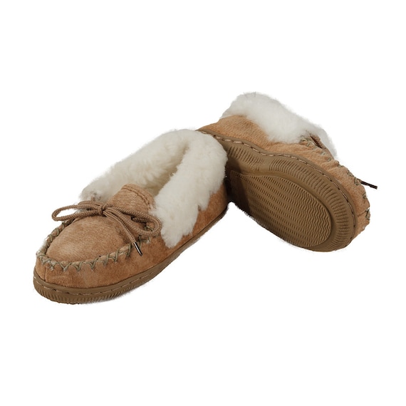 ladies moccasin slippers hard sole