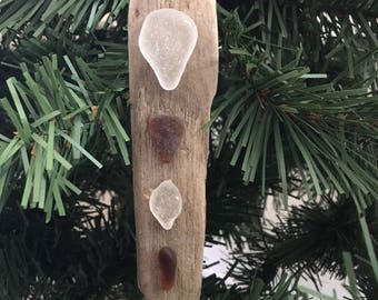Lake Erie Beach Glass and Driftwood Ornament