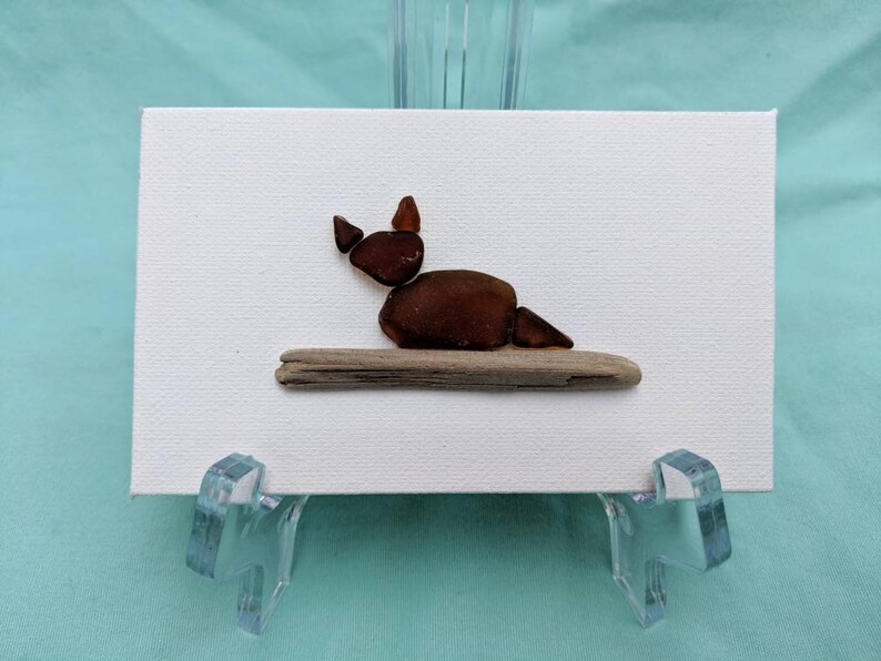 Lake Ontario Beach Glass Cat With Driftwood On Canvas