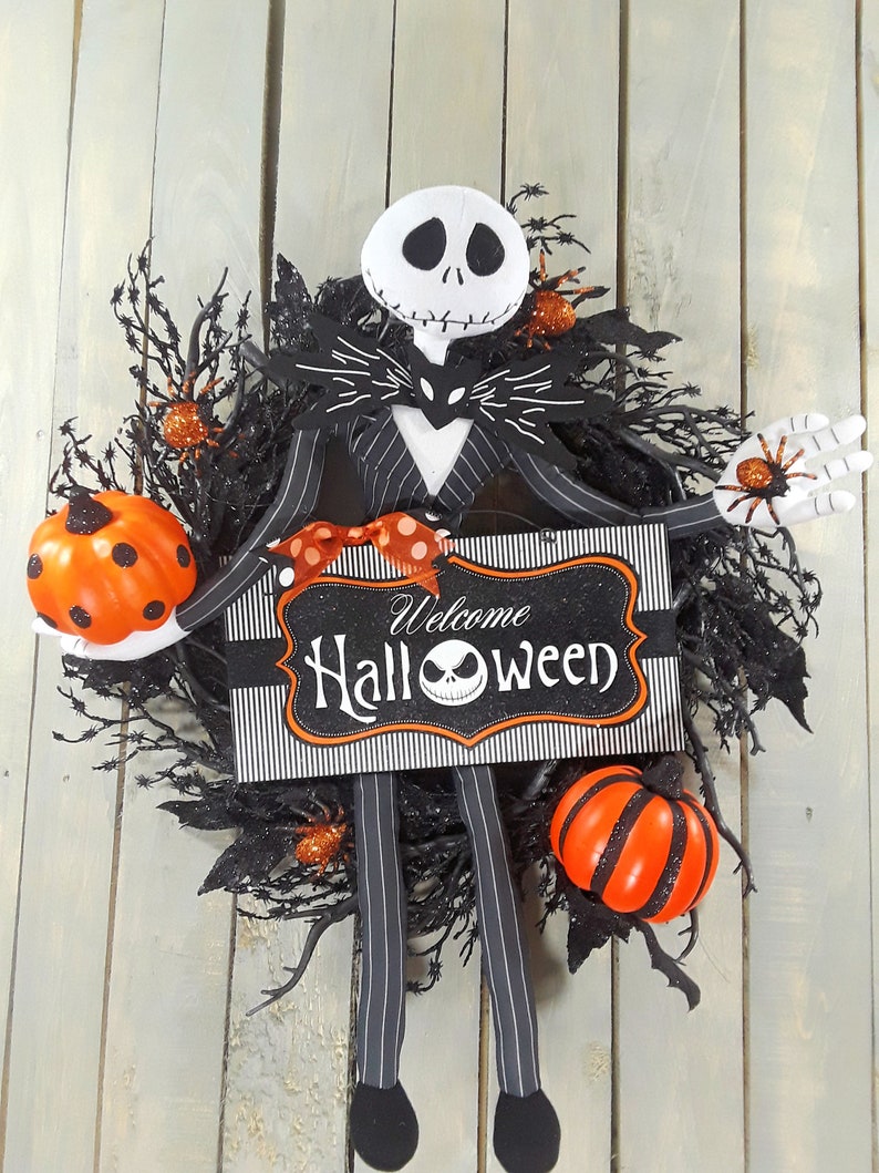 Jack Skellington featured on a Halloween Wreath Fall Porch Etsy