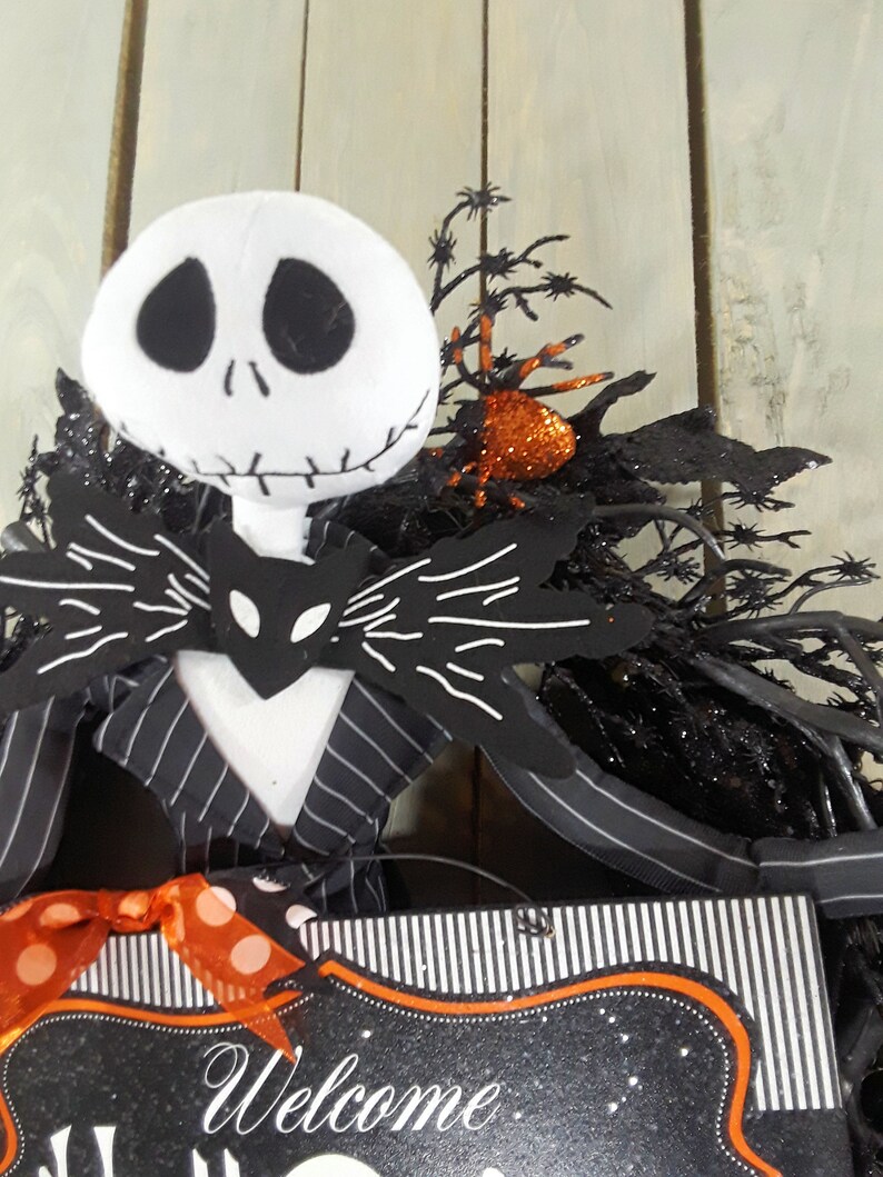 Jack Skellington featured on a Halloween Wreath Fall Porch Etsy