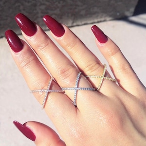 18 Karat Gold plated X Ring with Cubic Zirconia. Great Christmas gift for Women
