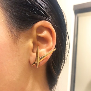 Gold plated lightning bolt earring, Ear Jacket, Ear Cuff, ear crawler, dainty earring. Great Christmas gift for Women