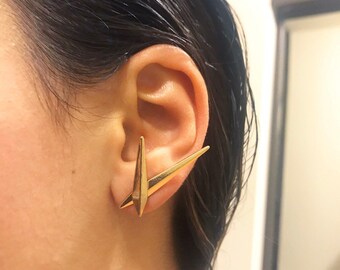 Gold plated lightning bolt earring, Ear Jacket, Ear Cuff, ear crawler, dainty earring. Great Christmas gift for Women