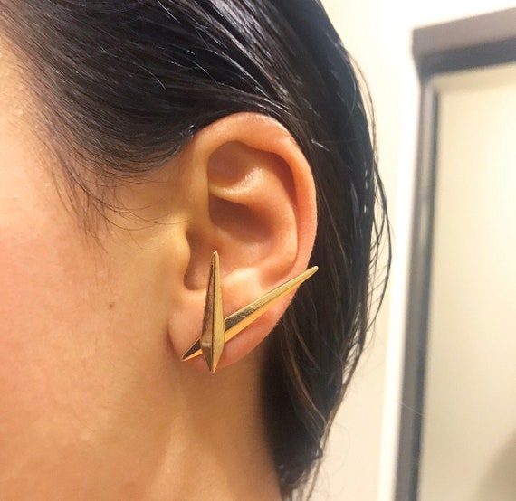 Gold Plated Lightning Bolt Earring, Ear Jacket, Ear Cuff, Ear