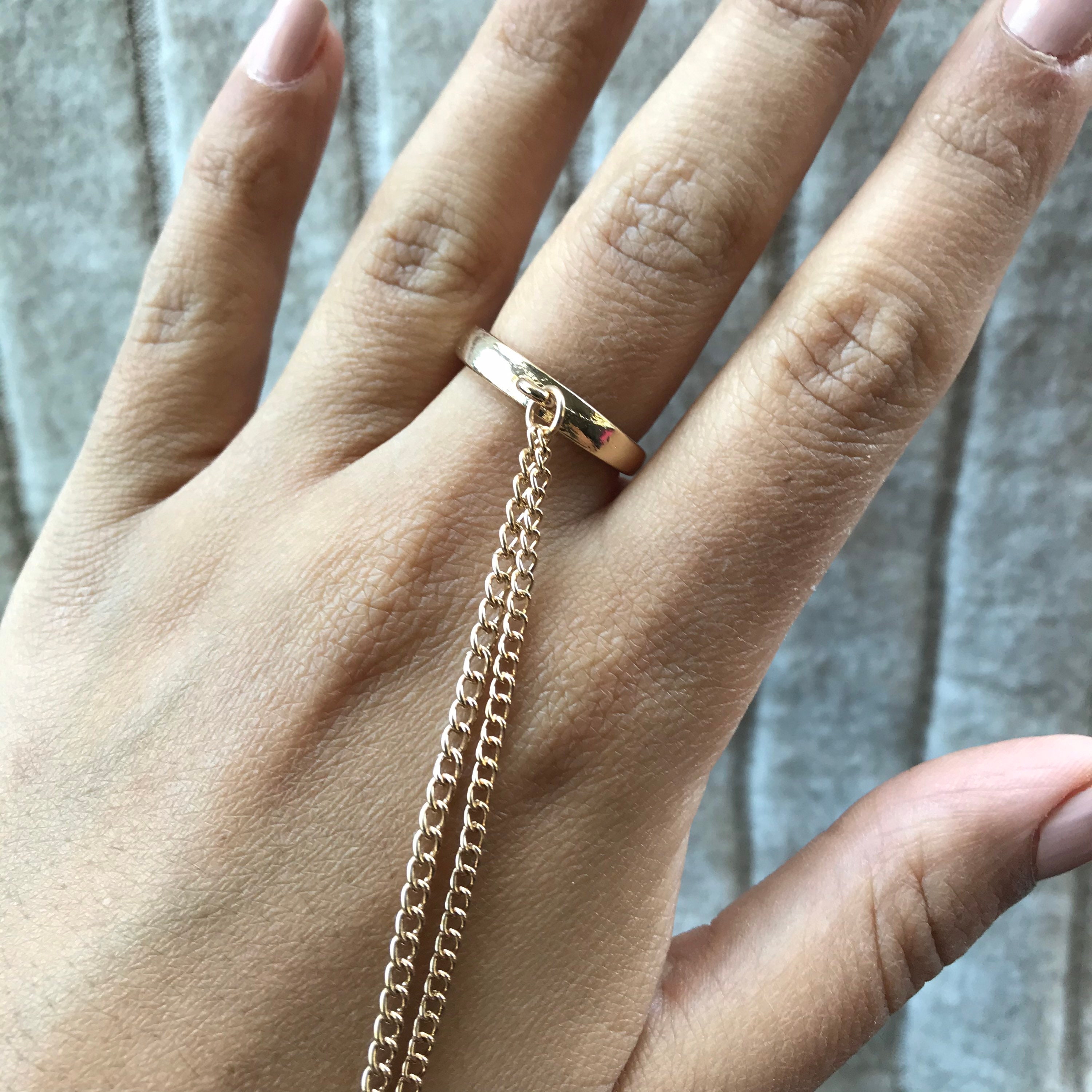 Delicate Slave Bracelet Ring, Gold Hand Chain Bracelet Gold Vermeil / 5.75-6.75in (14.6-17cm) / 6