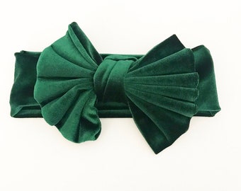 Jax & Skyla Melody Baby Velvet Headband and Bow: Emerald Green, Hunter Green, Dark Green, Birthday, Photo, Christmas, Holiday, Toddler,